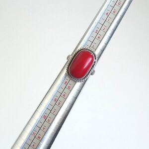 Vintage Red Coral Gemstone 925 Sterling Silver Ring from India Size 7